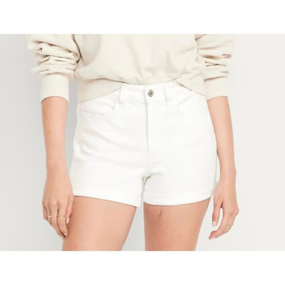 Old Navy high rise O.G. Straight white cuffed denim shorts 8
